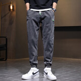 戈凡尔夏季薄款男士牛仔裤宽松微弹潮流运动九分裤休闲哈伦工装裤束脚裤 YM-2318灰色(单条) L【(30-31码)体重110-125斤】