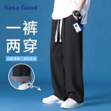 NASA GOOD牛仔裤男四季舒适宽松直筒男裤港风休闲长裤子男 黑色 XL