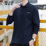 啄木鸟（TUCANO）长袖T恤男春秋季时尚百搭polo打底衫舒适透气上衣男装 藏青 XL