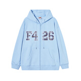 F426【赵露思同款】春季嘻哈宽松大logo格子贴绣卫衣外套 蓝色  XL