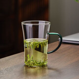 美斯尼茶杯泡茶玻璃杯加厚耐高温水杯办公家用带把手大口径杯子 透明湖绿把望月杯 330ml