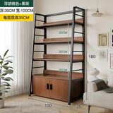 悦莱居2025置物架落地靠墙客厅多层储物梯形货架家用简易展示架子收纳架 【带柜五层100公分】深胡桃+黑架