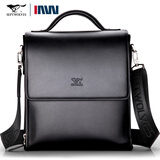七匹狼男士单肩包商务成熟简约翻盖单肩斜挎包竖款中大号多功能定型男包 黑色手提25*29*8cm