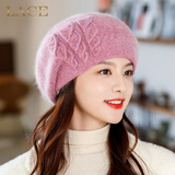 蓝诗梦戴新款帽子女冬天妈妈毛线帽保暖韩版针织帽兔毛帽时尚加厚套头帽 （双层加厚）皮红色 成人56-60cm