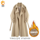 慕幕黑色风衣外套男士英伦风中长款2025秋冬新款小个子休闲加棉大衣男 079 卡其色 夹棉厚 XL 建议120斤-140斤