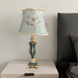 合氏 美式台灯卧室床头灯欧式复古乡村田园温馨时尚书房客厅装饰灯 SZ-低调绿色刺绣灯罩+蓝绿色灯体 按钮开关