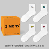 子墨棉品4双【雪怪】袜子礼盒男士中筒夏季潮男白袜刺绣可爱卡通男生 如图4白【毛巾底加厚】 均码