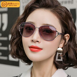 多宾太阳镜女防紫外线眼镜圆脸显瘦墨镜优雅网红新款潮女偏光镜女大脸 银框渐变紫