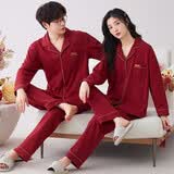 猫人100%纯棉情侣睡衣女秋冬季长袖结婚新婚全棉男士大码家居服套装 红色9520 XL 女(建议120-140斤)