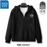 真维斯（JEANSWEST）卫衣男女连帽2025春秋款日系拉链开衫外套宽松运动外套重磅连帽衫 黑色（吉祥舞狮X） XL (推荐130斤-150斤左右)