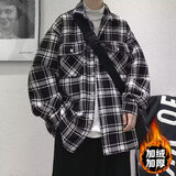 轩莱雅小香风外套男春秋新款巴洛克黑白格子高级感炸街潮牌美式休闲夹克 XXF001加绒【黑色】 2XL