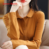 LOVER RUCCI法国长袖t恤女丝光棉2025秋冬新款Polo领上衣纯棉长袖开衫女 爱马橙 2XL