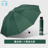 天堂伞雨伞超大号三折叠伞三人大伞黑胶太阳伞全钢大伞广告伞定制LOGO 暮光绿-10骨双人伞112cm -雨伞