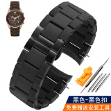 尊致登（ZETHYDUM）硅胶包钢手表带 代用宾格Armani阿玛尼AR5890/5891/5906/5921/5905/5889/5920男女表带20 23mm 黑色 黑色扣 23mm （接口宽度）