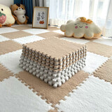 NSYCAins风房间拼接地毯卧室客厅床边毯儿童防摔爬行大面积全铺飘窗垫 白色+浅棕[可水洗/可裁剪/配边条] 30*30CM【10片装】0.6cm厚度