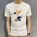 维若斯 短袖T恤男棉夏季男士体恤衫新款印花宽松圆领t恤男夏天潮流时尚休闲百搭上衣 【纯棉短袖】小熊-白色 L 建议（110-130斤）