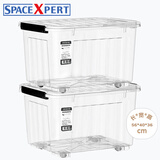 SPACEXPERT衣物收纳箱高透塑料整理箱大容量玩具收纳箱搬家周转箱学生书箱 【透明60L两只】56*40*36cm