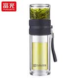 富光 泡茶师系列玻璃杯 双层透明玻璃水杯 茶水分离杯 带滤网商务办公 素面灰290ML 见颜色