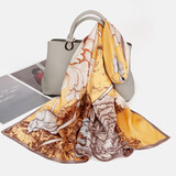 达芬奇密码真丝丝巾女100%桑蚕丝纱巾高档披肩母亲节妈妈生日礼物送长辈礼盒 城市之花 黄色