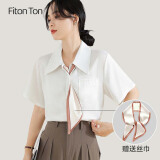 FitonTon短袖衬衫女夏季薄款通勤职业女士衬衫宽松休闲百搭【配丝巾】 M