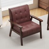 邦尼娅复古桌椅组合酒吧清吧奶茶店咖啡厅餐厅卡座沙发洽谈休闲椅沙发椅 红咖色PU胡桃单人