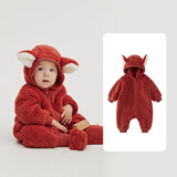 papa爬爬秋冬新款男女宝宝动物造型爬服抱抱绒连体衣婴儿保暖哈衣 橘红色 66cm