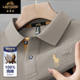 老爷车100%纯棉男士长袖T恤秋季新款刺绣翻领衫商务百搭POLO保罗衫 100%纯棉-卡其色 2XL 180145-160斤