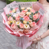 花旺鲜花速递同城配送小时达粉玫瑰花束闺蜜女友生日礼物小时达 【诗意花园】11枝艾莎玫瑰送女友送闺蜜|dyi10