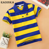 Radinka2025夏新款92棉洋气韩版童装男童短袖儿童T恤中大童Polo衫上衣CXT  9029宝蓝黄 100 cm =6码