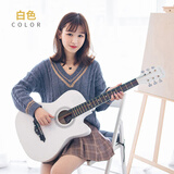 吉之琳单板41寸初学者吉他学生38寸新手练习男女生入门琴民谣木吉他乐器 41寸【单板】纯洁白 包教会+买即送全套配件+电箱款