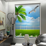 旺厨坊 山水画卷帘古典风景房间书房办公室背景遮光窗帘手拉免打孔拉式 中式风景8 免打孔