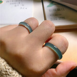 春龙珠宝 翡翠翡翠戒指窄款 女男款玉戒飘绿指环玉石尾戒玉器扳指玉介子 支持订做 刻字 冰种蓝水圆形