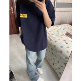 娇茹妮美式高街半袖纯棉宽松T恤女oversize夏季百搭显瘦短袖情侣装上衣 藏青色【260克100%纯棉重磅】 M
