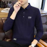 JEEP SPIRIT吉普长袖T恤男春秋季男装翻领打底衫韩版上衣服 藏青色 L 