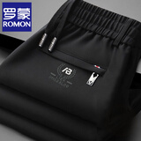 罗蒙（ROMON）秋季高弹力松紧腰运动裤直筒宽松男士裤子加绒厚款商务休闲裤男裤 黑色-弹力抗皱 5XL 200-220斤