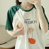 米蓝妈咪哺乳上衣夏季外出纯棉短袖T恤辣妈款夏装产后时尚半袖喂奶期衣服 绿色字母89款 XL【建议115-135斤】