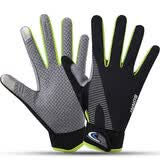 筠尚防晒骑行手套男女春夏季薄款冰丝袖透气健身半指防滑户外运动登山触屏开车骑摩托车全指露指钓鱼手套 长指黑绿色 L码