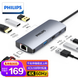 飞利浦（PHILIPS）type-c扩展坞 usb-c转hdmi网口拓展坞分线器4K60Hz适用华为苹果电脑转换器macbook雷电4网线转接头