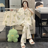TULX睡衣女三件套夏季卡通短袖短裤长裤星星帕恰狗学生休闲家居服 KYX-50116#小恐龙(三件套) XL 120-140斤