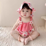 优贝祥婴儿纯棉纱布造型女宝吊带包屁衣爬服夏季薄可爱哈衣连体衣送帽子 花朵包屁衣【送帽子】 80cm 【22斤以内】
