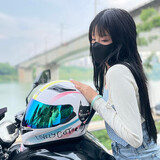 艾狮男女3C认证电动摩托车头盔蓝牙全盔女骑士四季夏季个性电瓶车机车 三角白猫配炫彩3C L