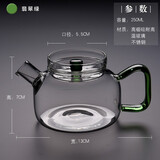 锦格玻璃茶壶泡茶壶侧把茶壶功夫茶具耐高温加厚茶壶过滤耐热全玻璃壶 玻璃小壶H21绿中号：250ML