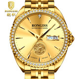 朗积（RONGISS） 黄金色手表商务情侣金表男士防水自动机械表瑞士女士纯金色腕表 金龙金色机械表-男款