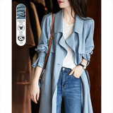 德玛纳【仿麂皮绒外套】春秋季西装领直筒长袖双排扣收褶风衣外套女