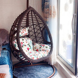紫叶吊篮藤椅室内单人吊兰椅阳台成人摇椅鸟巢秋千吊床摇篮椅吊椅 升级款波浪木纹色-棉麻坐垫地毯