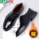 卡帝乐鳄鱼（CARTELO）软牛皮冬季男士皮鞋新款通勤商务正装鞋子休闲西装新郎结婚鞋真皮 黑色加绒 41