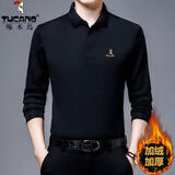 啄木鸟（TUCANO）冰丝长袖t恤男翻领POLO体恤衫中年宽松秋衣免烫爸爸装男打底上衣 黑色[加绒款] 4XL (190) 建议180-205斤