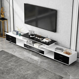 乐造（LEZAO）电视柜现代简约客厅家用小户型落地伸缩2024新款茶几电视机柜组合 六抽伸缩160-240丨黑白色+黑玻璃 上门组装