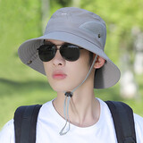 比弗利狼男遮阳帽子夏天透气渔夫帽情侣旅游登山户外盆帽沙滩骑车太阳网帽 浅灰色两侧网格登山帽105款 均码尺寸大小可调