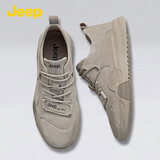 Jeep吉普男鞋轻便耐磨2025秋冬马丁靴男加绒中帮平板休闲鞋真皮鞋子男 沙色（皮鞋码） 43
